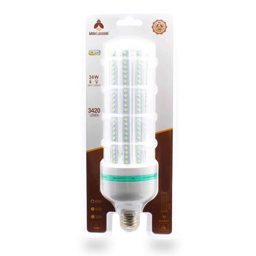 Trade Shop - Lampadina Led E27 36w 4u 3420lm Tubolare Tubo Lineare Luce Fredda Naturale Calda -