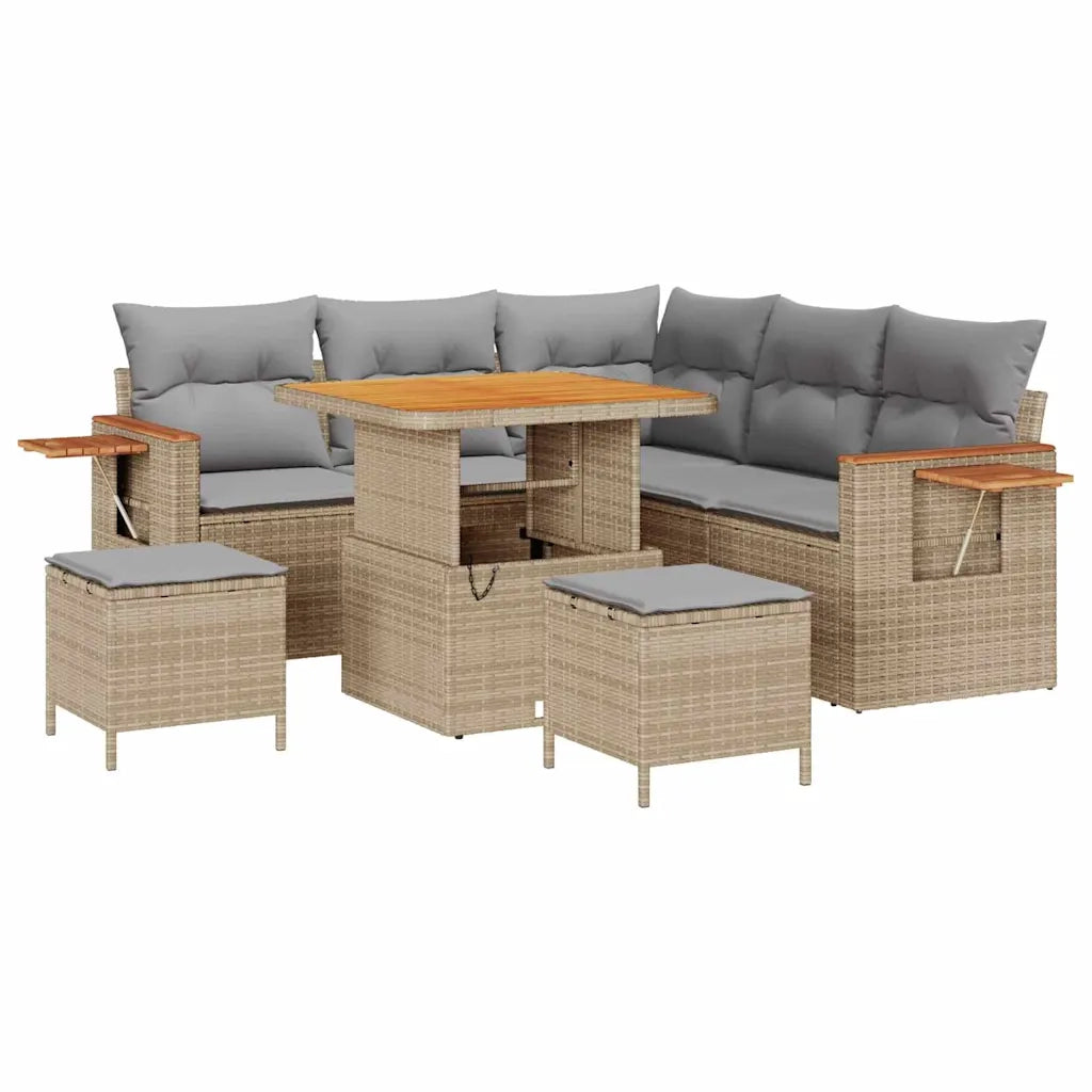 Set Divano da Giardino 9 pcs Beige e Grigio Chiaro polyrattan