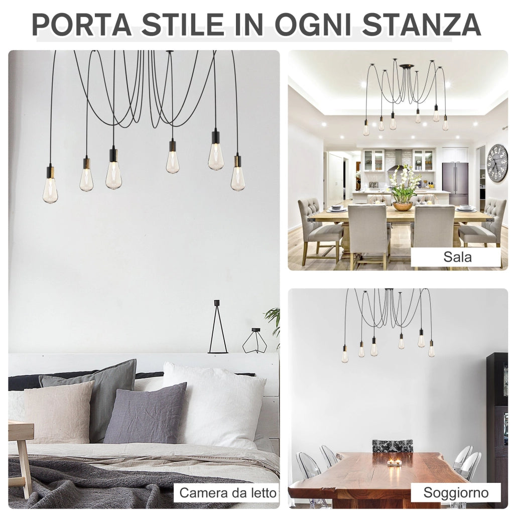 Easycomfort Lampadario Moderno a Sospensione Forma di Ragno, 6 Luci e Braccia Regolabili in Altezza, per Casa e Ufficio, Nero