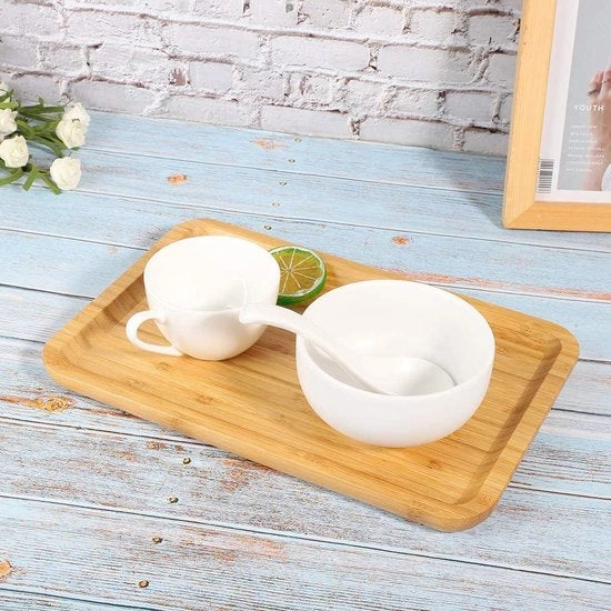 Porta Piatto 30 x 20 x 2 cm - Tessuto in Bambù - Design Lineare - Per Uso in Casa e Cucina