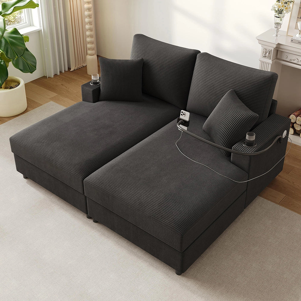 Divano letto XXL - Xylo - Doppio, USB, porta bicchieri, grigio, imbottito