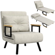 Poltrona letto ¨C Minimal ¨C tessuto effetto velluto crema con accoudoirs in legno