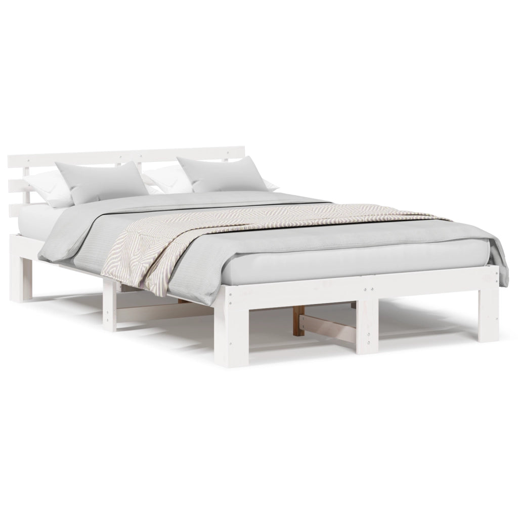 Letto in Pino Bianco Bianco Legno Massello 140 x 190 cm Durevole