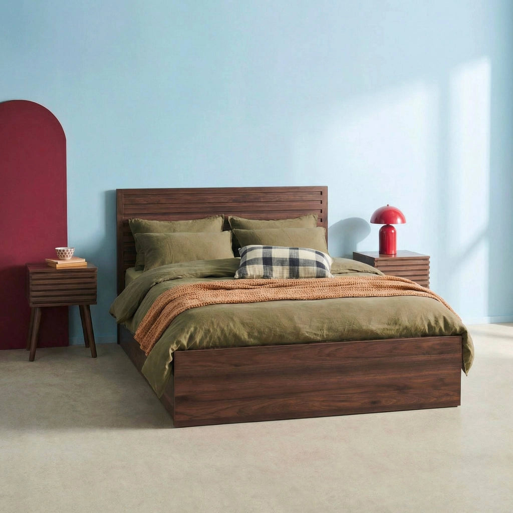 Letto contenitore con rete a doghe e testiera 140x190cm decorazione