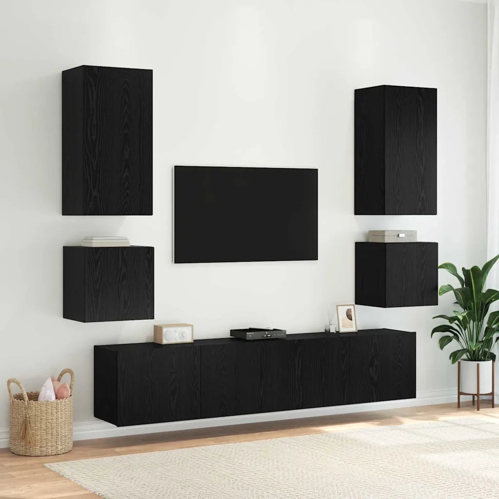 Mobile TV da parete con LED Rovere Nero 100 x 35 x 41 cm