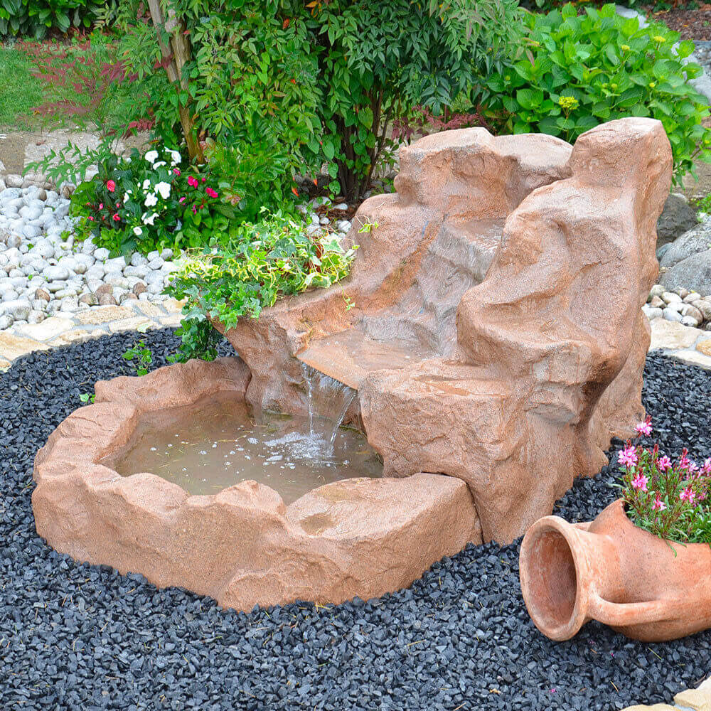 Cascata Artificiale Roccia da Giardino 185x145x110 cm in Vetroresina con Pompa