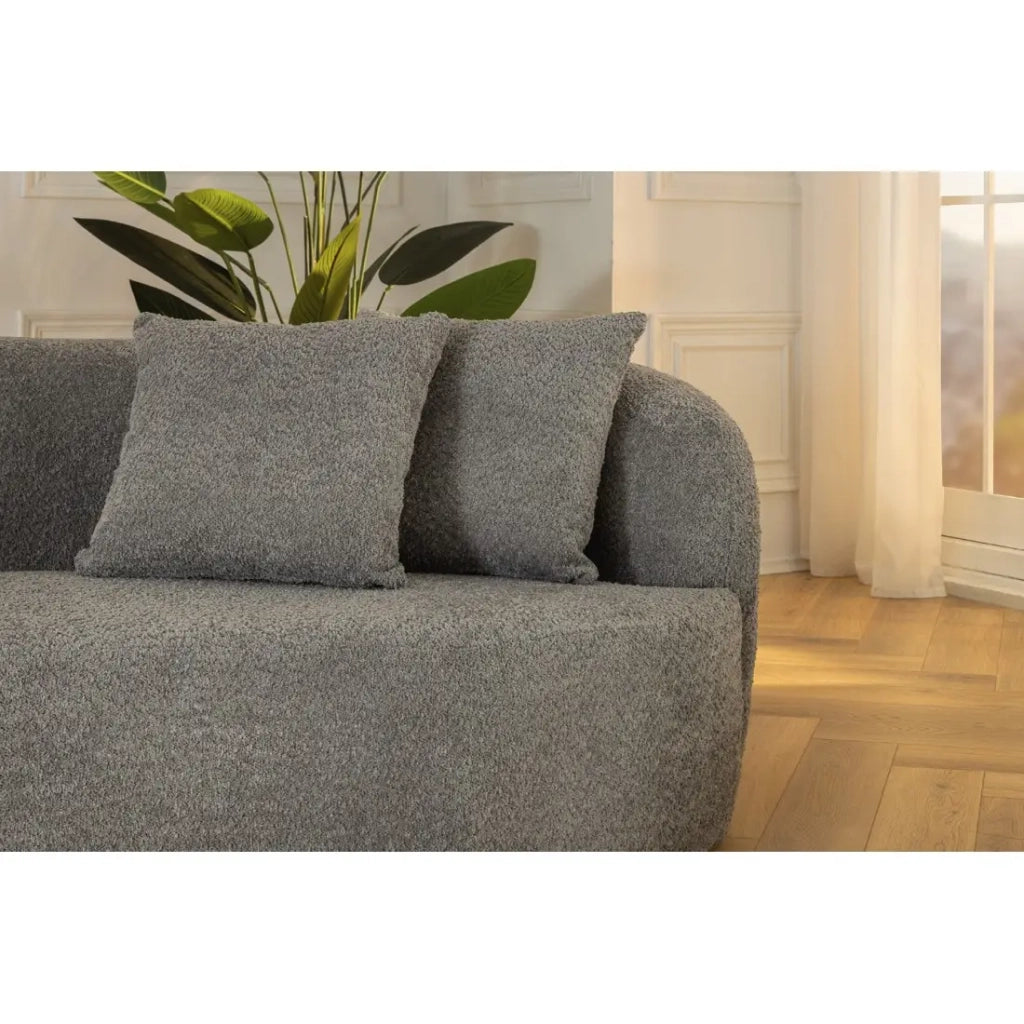 Divano destro SOREN grigio scuro – Divano di design in tessuto bouclé con forma arrotondata