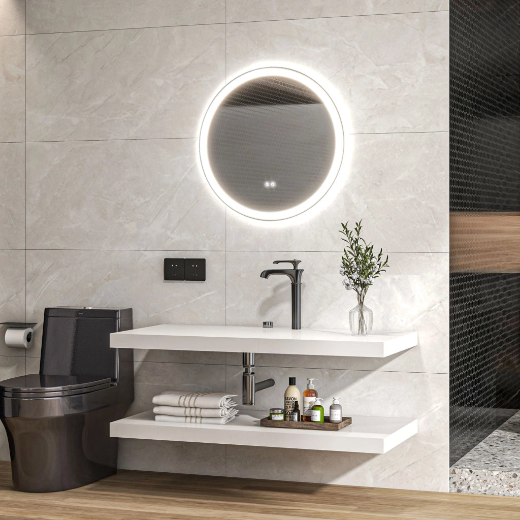 Specchio LED da bagno tondo 80 cm ¨C zephmum ¨C bianco argentato