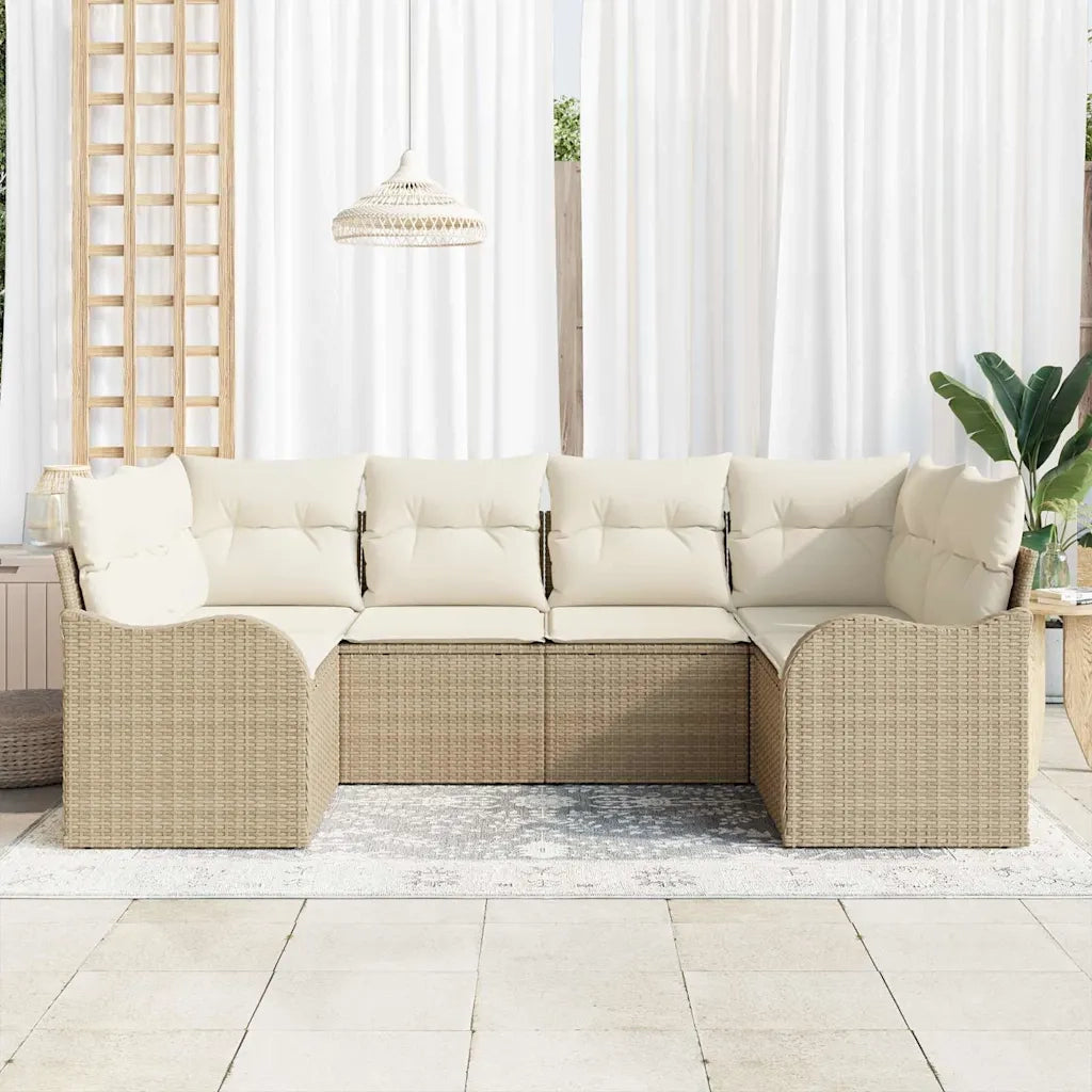 Set Divano da Giardino con cuscino 6 pcs Beige Poly Rattan