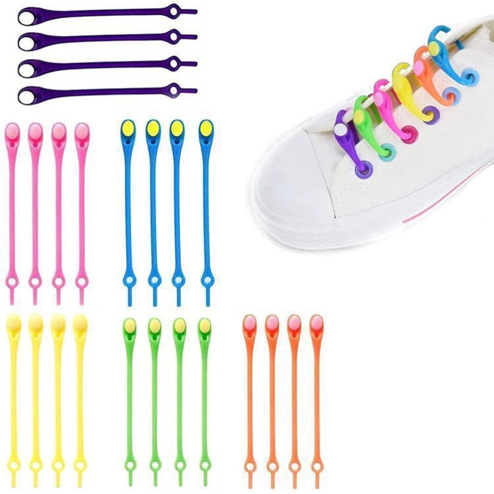 Trade Shop - Kit 10pz Lacci Per Scarpe Elastici In Silicone Colorati Senza Allaccio Per Adulti Bambini -