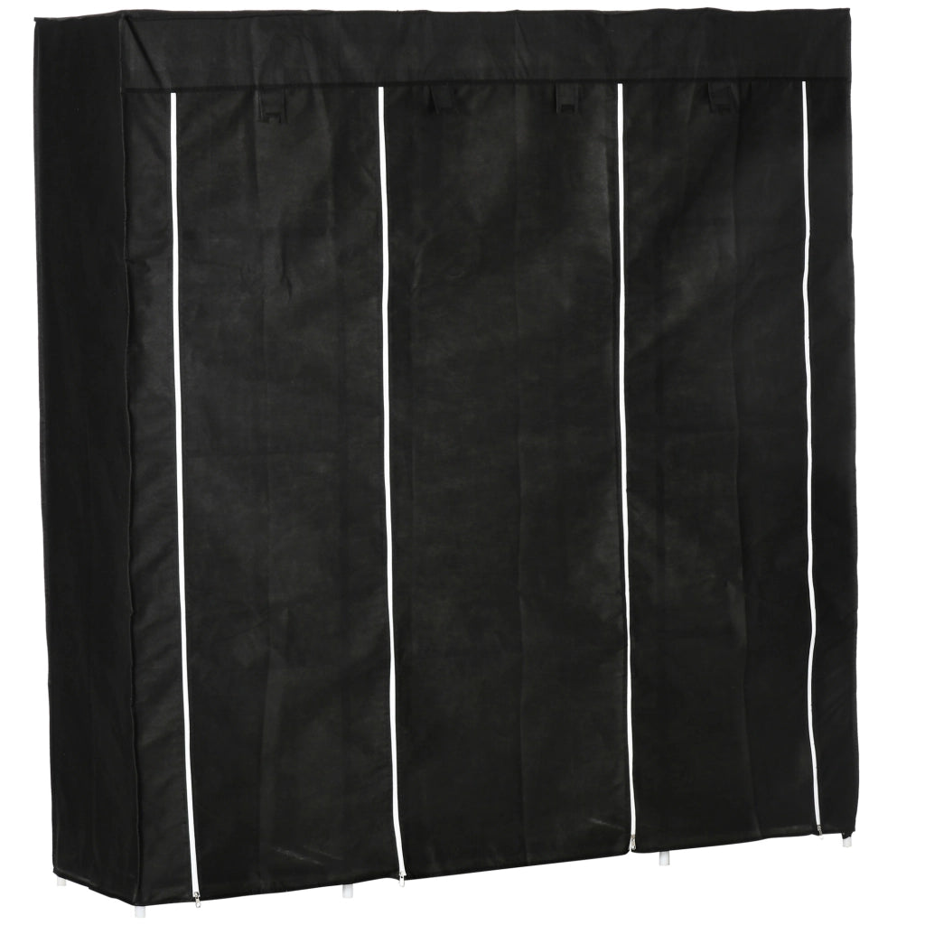 Armadio in tessuto con 1 barra appendiabiti, 10 ripiani, 150x43x162,5 cm, struttura in acciaio, nero