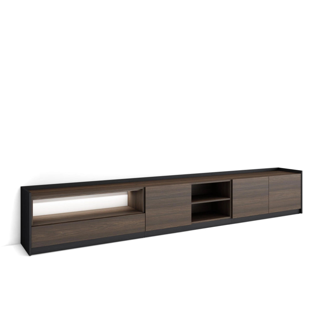 Mobile TV Soggiorno, 310x50x37 cm, Per TV fino a 80", LED, Rovere scuro e Nero