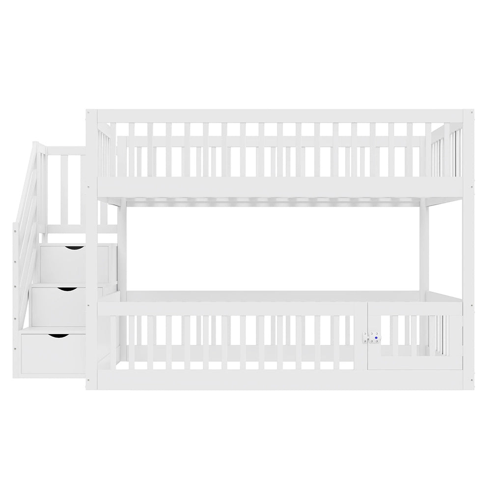 Letto a castello-Xylo-140x200cm, cassetti, scala, legno bianco