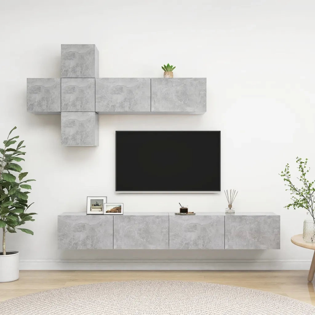 Set di Mobili Porta TV 7 pz Grigio Cemento in Legno Multistrato 3079129