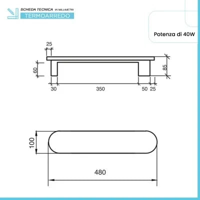Scaldasalviette elettrico Ness 48 cm grafite opaco 40W in ceramica