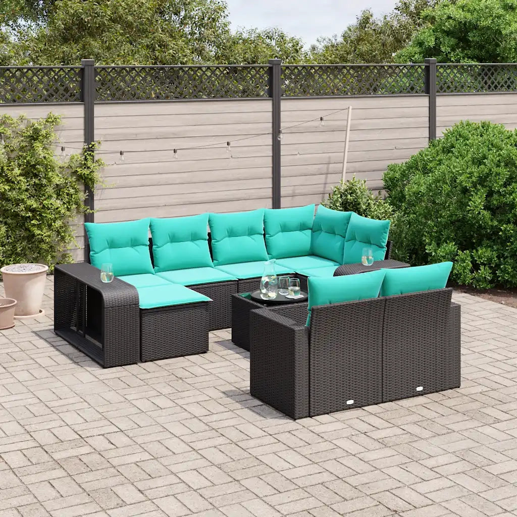 Set Divani da Giardino 11 pz con Cuscini Nero in Polyrattan 3228907