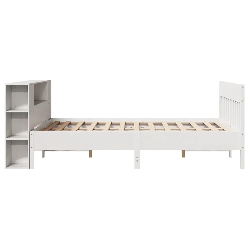 Letto Libreria senza Materasso-Struttura Letto con contenitore Bianco 135x190 cm Legno di Pino 373493