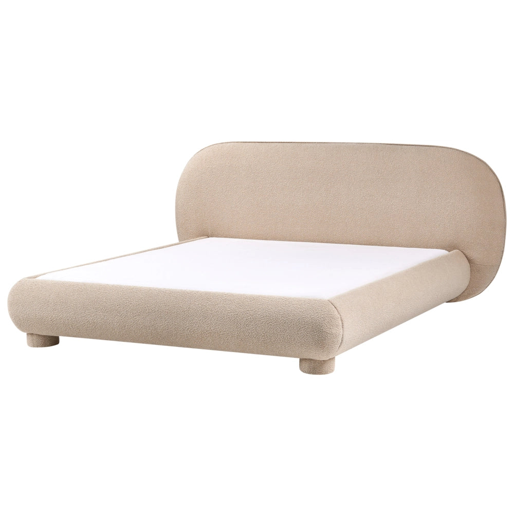 Letto rivestito in bouclé tortora 160 x 200 cm design minimalista retrò camera da letto