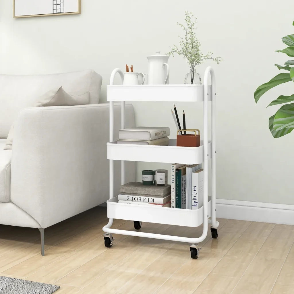 Carrello a 3 Livelli Bianco 43x34x79 cm in Acciaio cod mxl 58885