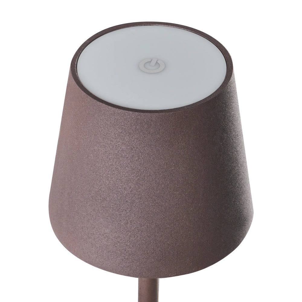 Lampada da tavolo marrone in alluminio per interni ed esterni, moderna, con interruttore touch e cavo USB per ricarica senza fili