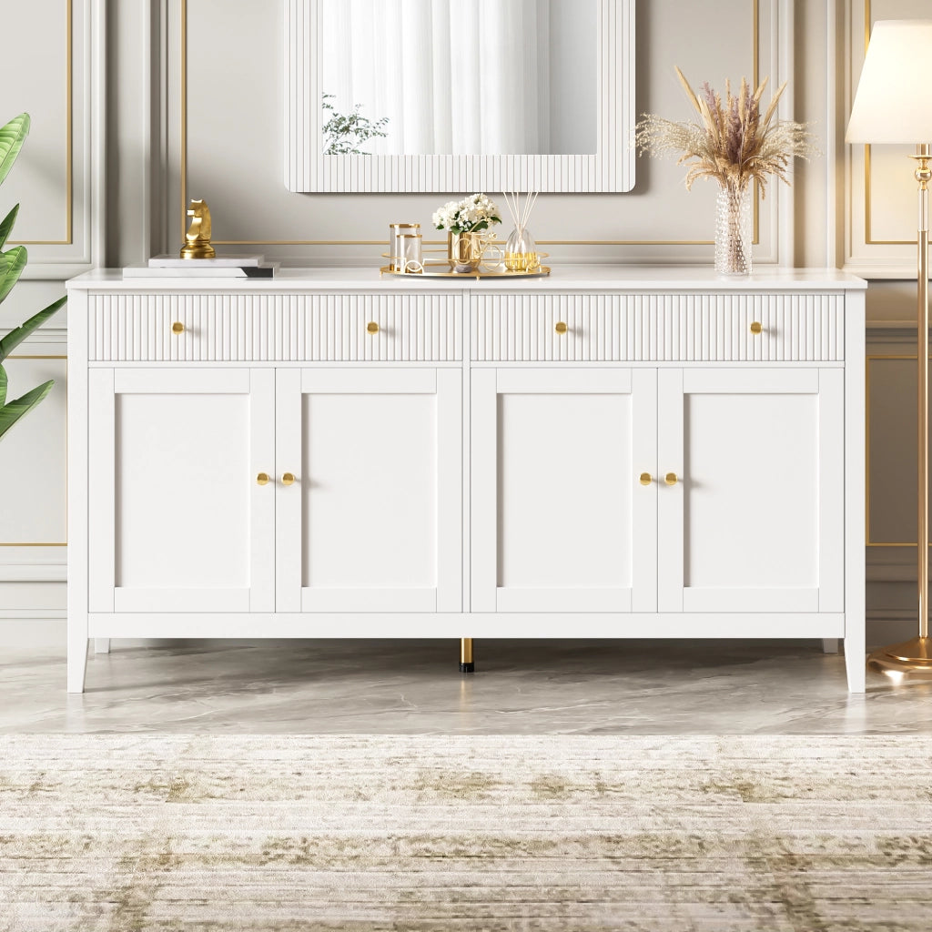 Credenza con 2 cassetti e 4 ante - per soggiorno - in MDF - 160x40x82 cm - bianco