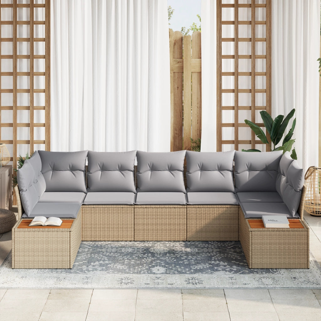 Set di divani da giardino da 7 pezzi con cuscini Beige Polyrattan
