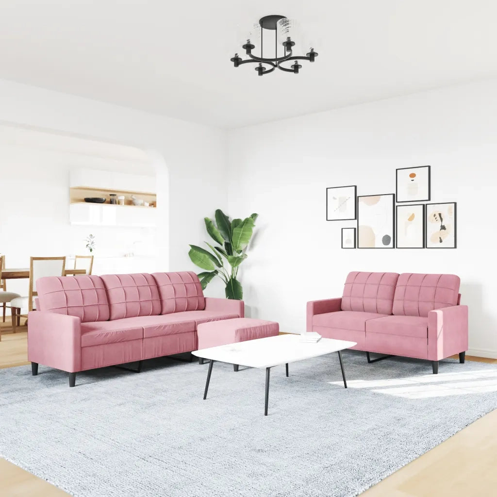 Set di Divani 3 pz con Cuscini rosa in Velluto