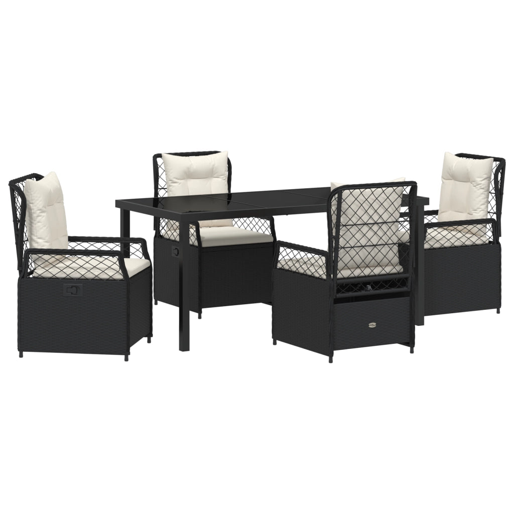 Set da Pranzo da Giardino da 5 Pezzi vitaXL Nero Rattan Sintetico