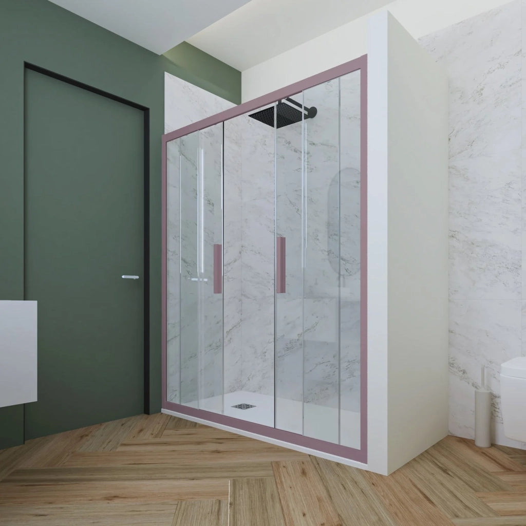 Porta doccia scorrevole 150 CM H 200 Vetro Trasparente Profilo Lavanda mod. Glam