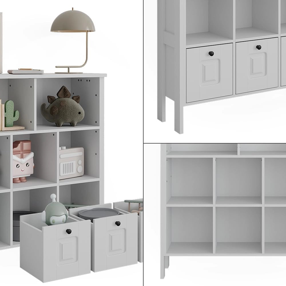 Libreria bambini Ajaton, Bianco, 103.6 x 113.4 cm, combinabile per riporre giocattoli e libri