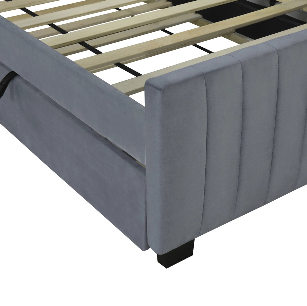 Letto imbottito singolo 90x190 cm con letto estraibile in velluto grigio
