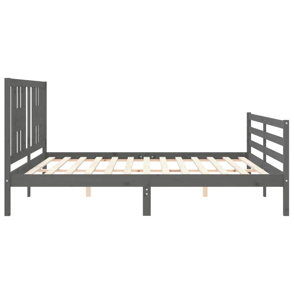 Letto matrimoniale | Letto per adulti | Giroletto con Testiera Grigio 200x200 cm in Legno Massello