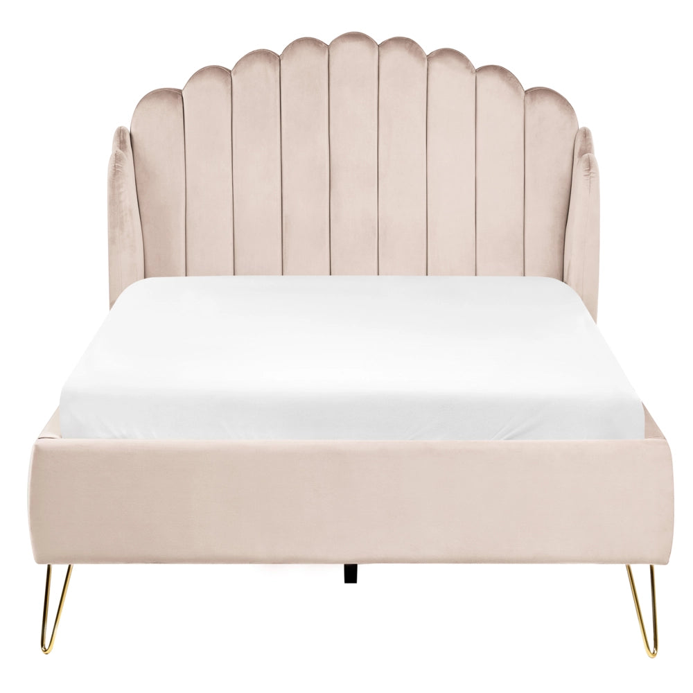Letto matrimoniale con rete in tessuto beige 120 x 200 cm gambe in metallo testata retro capitonné