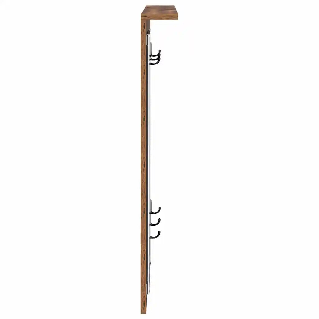 vidaXL Appendiabiti a muro con specchio Legno vecchio 84 x 10 x 80 cm