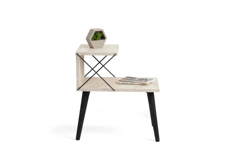 Comodino in legno "Cross" 50 x 40 x 55 cm - Travertino