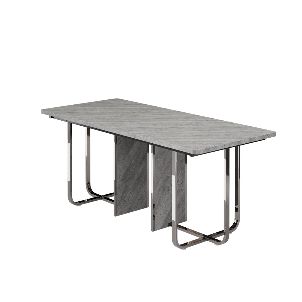 Tavolo da pranzo per 6 persone con piano in MDF e gambe in metallo, stile moderno, per sala da pranzo, grigio, 180 × 80 cm