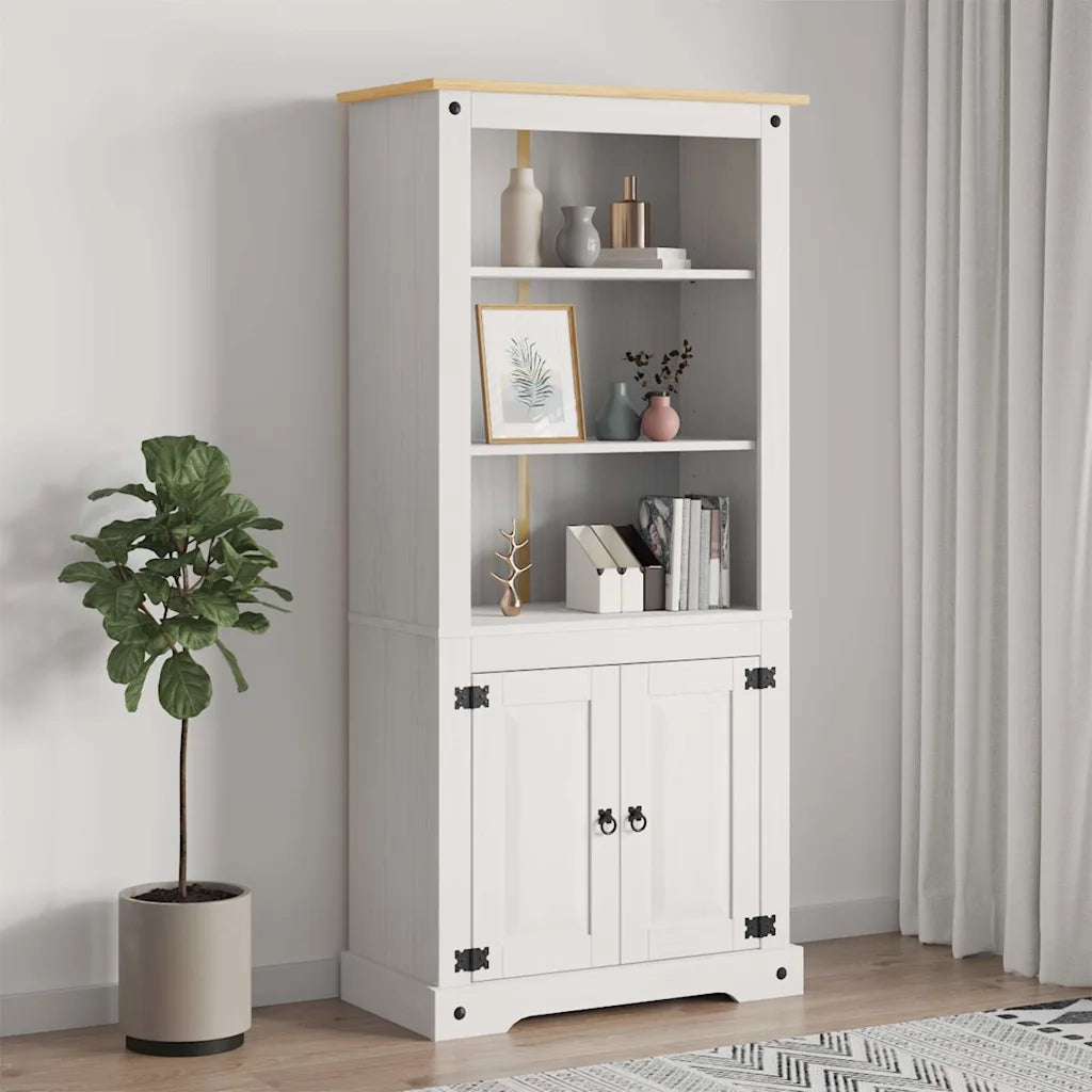 Credenza-Buffet-Armadio da cucina in Legno di Pino Messicano Corona Bianco 80x40x170 cm