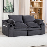 DIVANO 2 posti 191x94x85 cm in corduroy grigio scuro con cuscini e tasche laterali