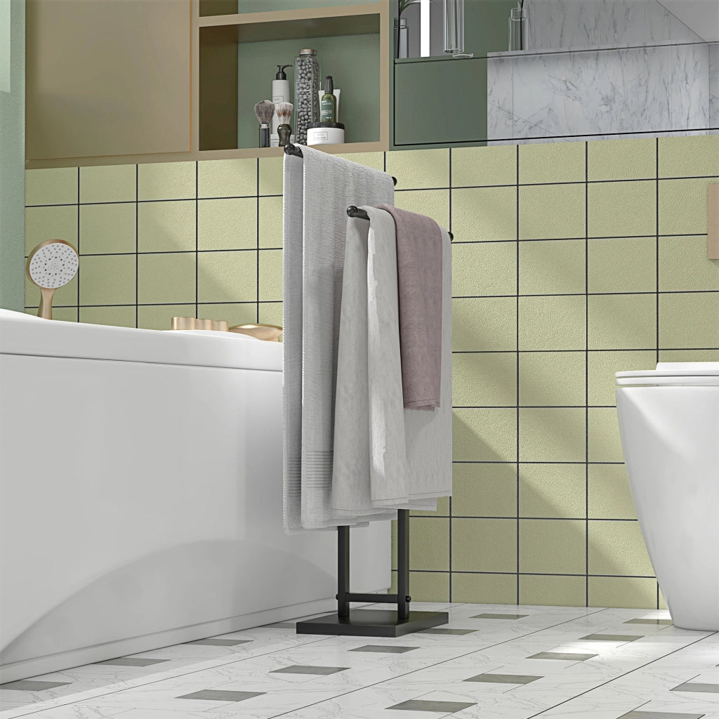 Portasciugamani a colonna 2 livelli in metallo ¨C zephmum ¨C nero 50x18.5x85 cm