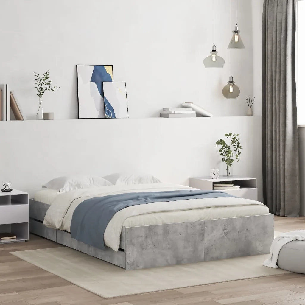 Letto matrimoniale | Letto per adulti | Giroletto Cassetti Grigio Cemento 135x190 cm Legno Multistrato
