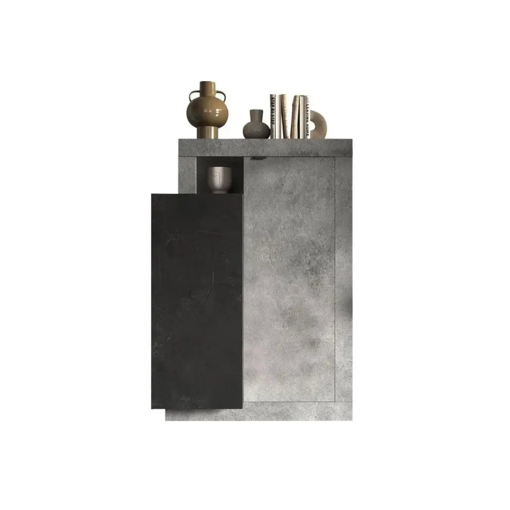 Buffet design 2 ante collezione DOMI. Colore effetto cemento e grigio antracite.