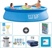 Piscina Rond Opblaasbar Easy Set - 305 x 76 cm - Blu - Inclusa Pomp Kit di Manutenzione - Ombrellone Solare - Paving - 7 pezzi