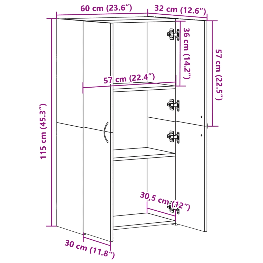 Schedario Rovere Fumo 60x32x115 cm in Legno Multistrato