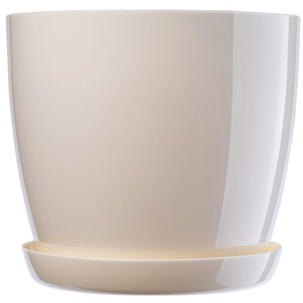 Vaso da fiori KADAX con sottovaso, coperchio in plastica, vaso da fiori color crema da 20 cm, Kadax