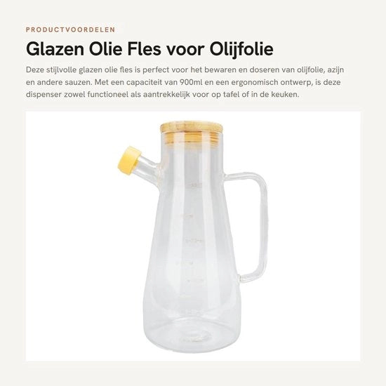 Contenitore per oli 900ml - Dispensatore in vetro - Resistenti alle lesioni - Pourer per liquidi - Design chiaro - Teiera/Supporto - Olio canna