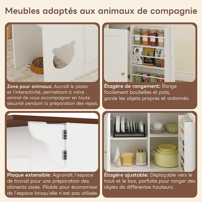 Isola cucina per animali - Xylo - 120x70x90cm bianco/noyer