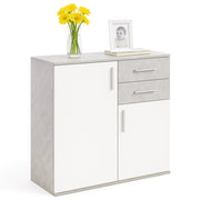 Mobile Cassettiera Moderna 2 Porte 2 Cassetti Design Minimal Bianco Cemento 80cm