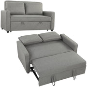 Divano Letto 2 Posti con Schienale Regolabile e Cuscini ¨C Zephmum ¨C Tessuto Grigio