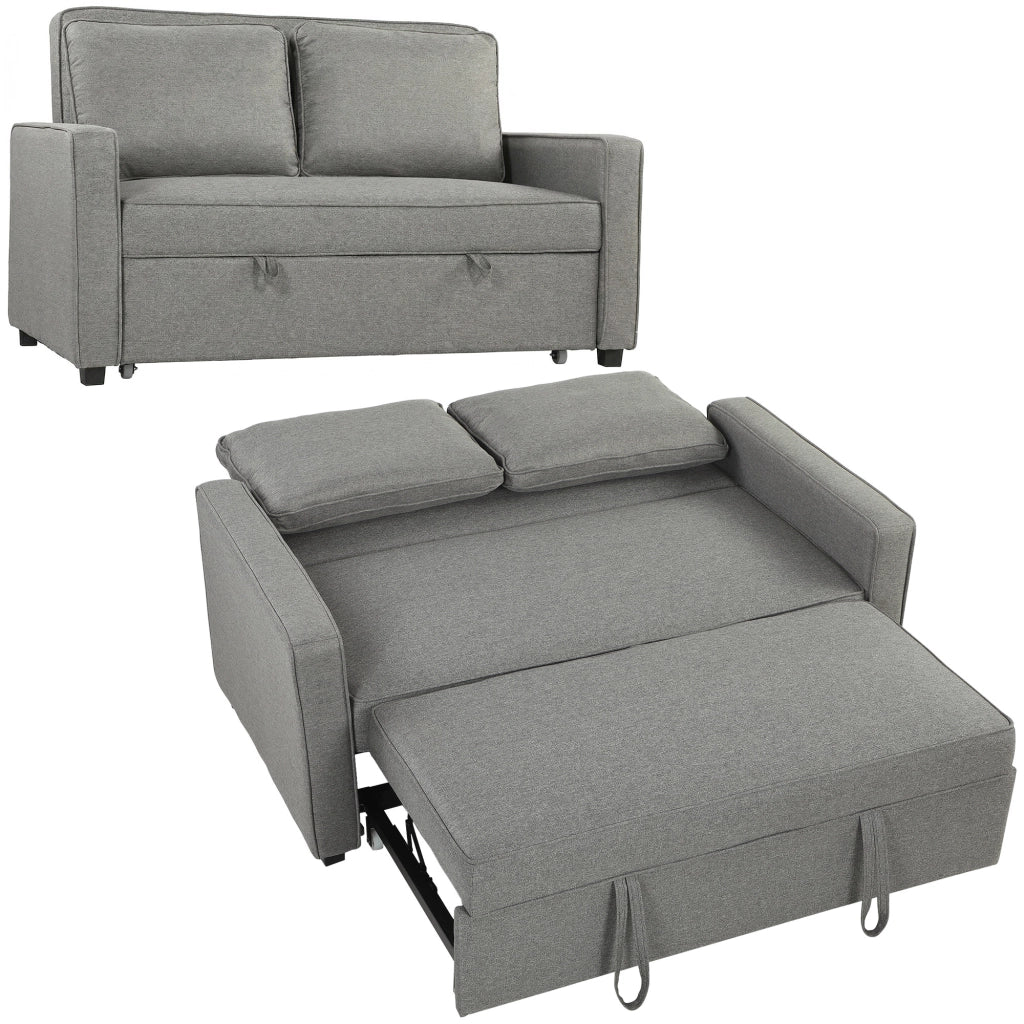 Divano Letto 2 Posti con Schienale Regolabile e Cuscini ¨C Zephmum ¨C Tessuto Grigio