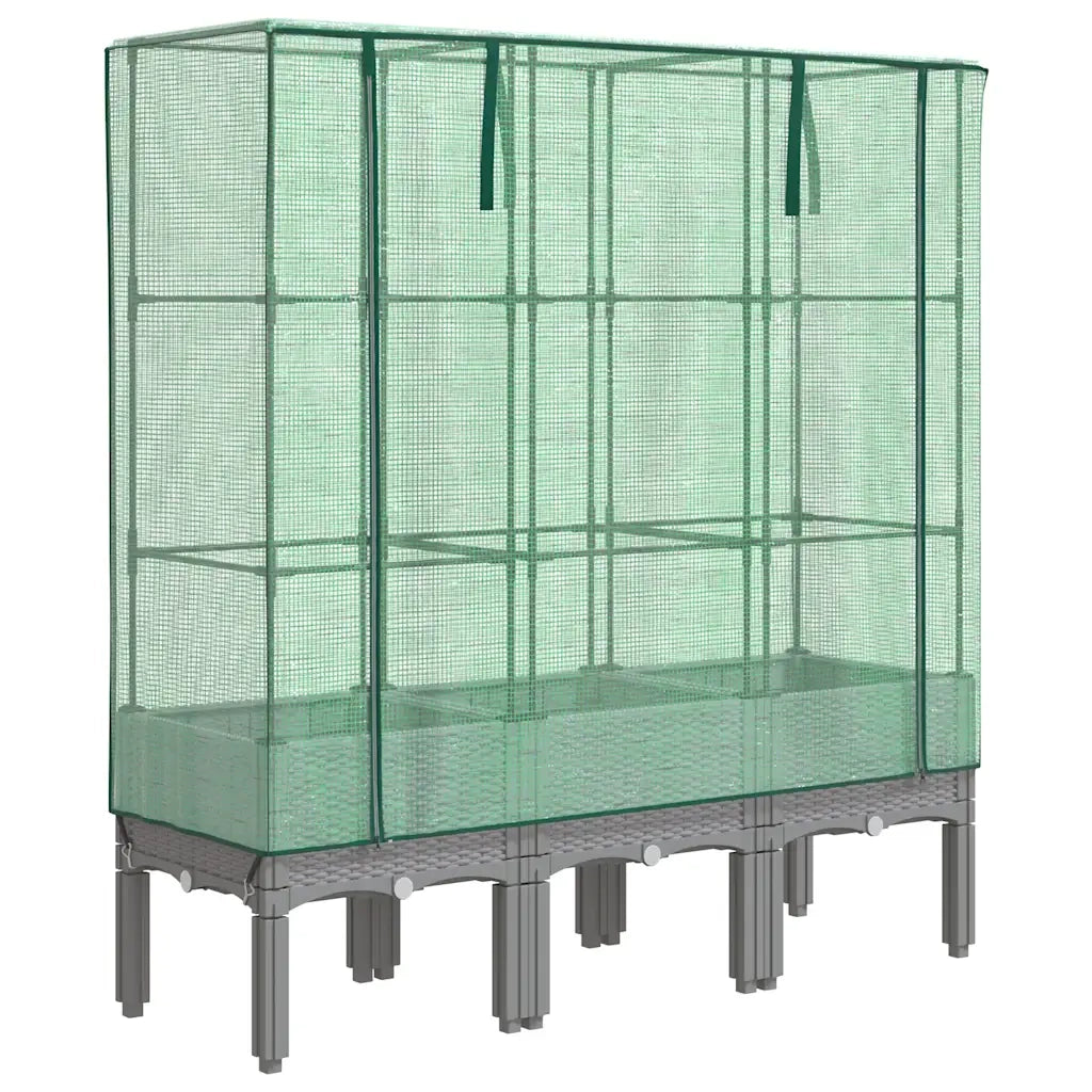 Fioriere | Cassetta per fiori | Letto Rialzato con Copertura Serra Effetto Rattan 120x40x140 cm
